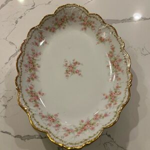Haviland Limoges Porcelain Serving Platter with Pink Floral Motif and Gold Rim